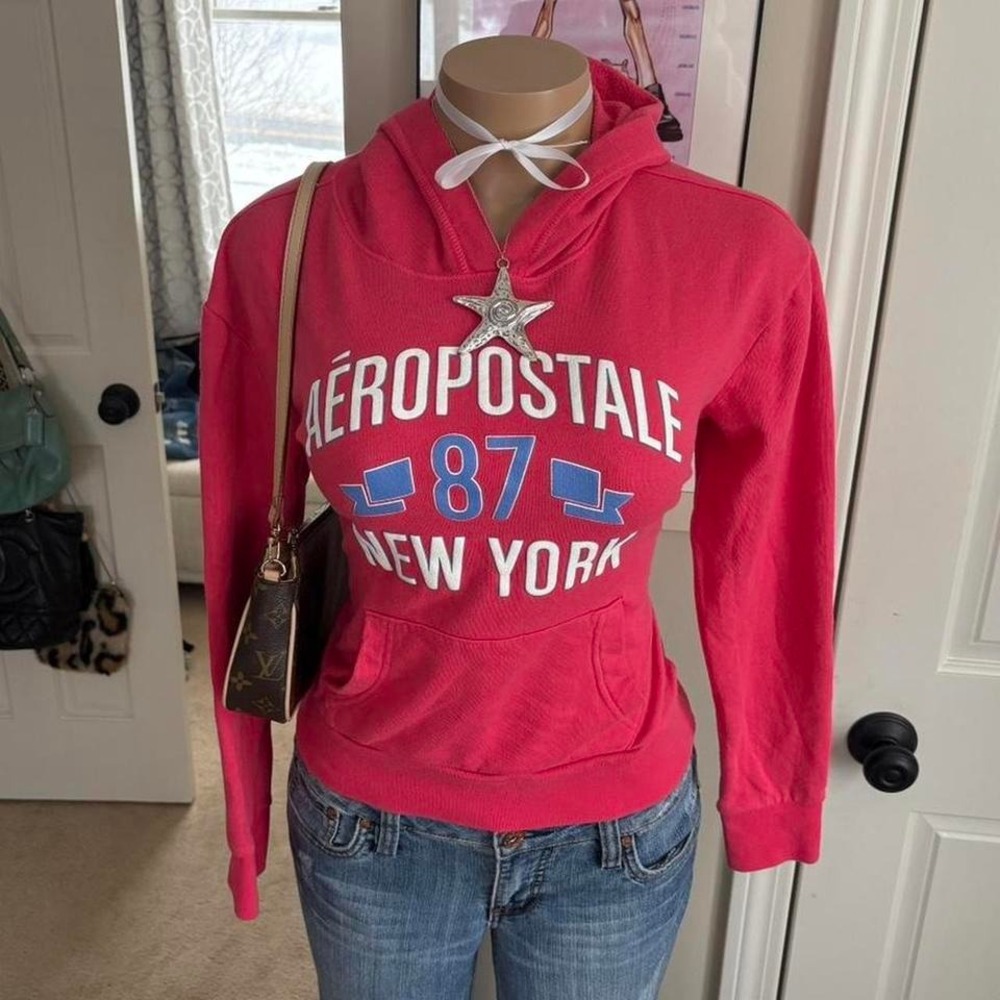 y2k 2000s hot pink aeropostale spellout hoodie